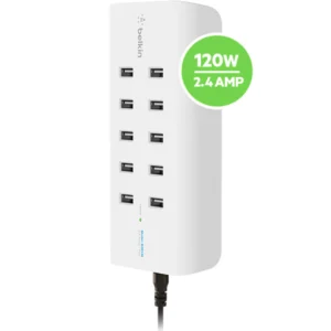 RockStar 10-Port USB Charging Station, White
