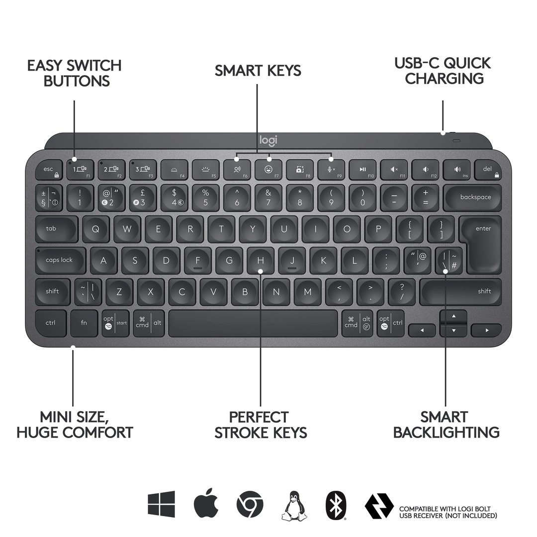 MX Keys Mini Minimalist Wireless Keyboard, Graphite (Nordic) - Bild 2