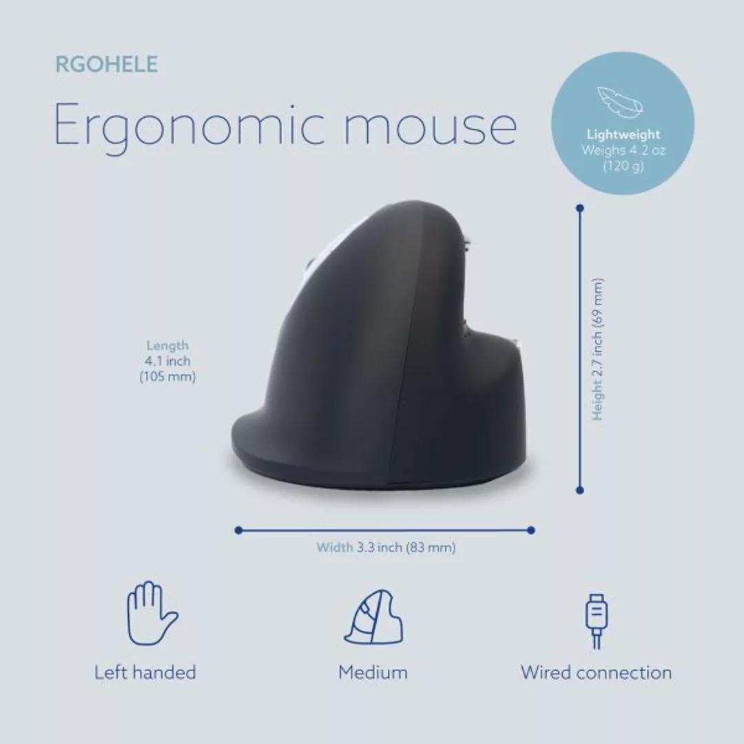 R-Go HE Mouse, Ergonomiska mus, Medium (165-195mm), Vänster, - Bild 3