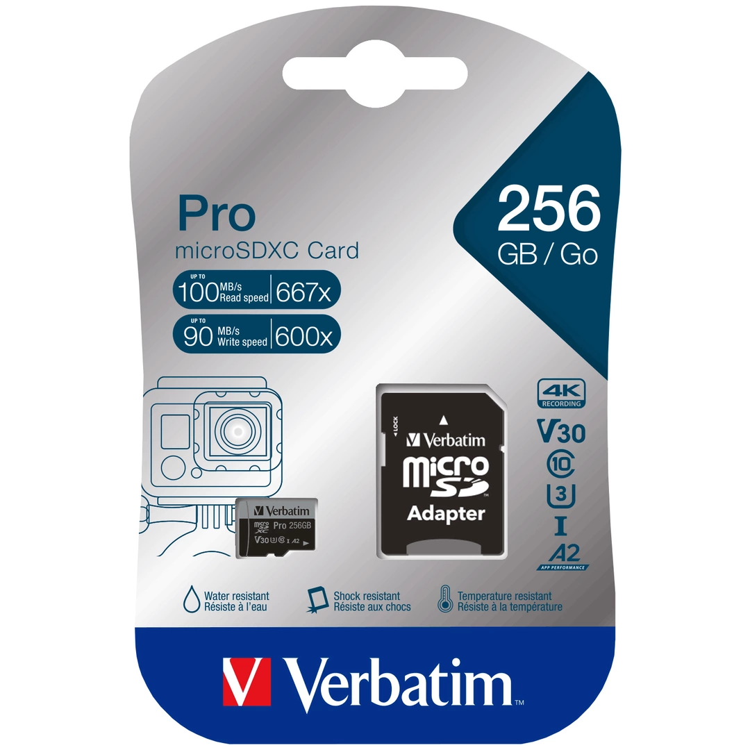 Micro SDXC Card PRO U3 Class 10 A2 256GB w/adaptor