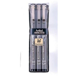 Fineliner Artline Drawing System: 0.1/0.3/0.5 svart 3-pack