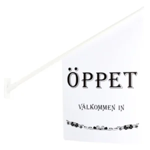 Flagga ''Öppet'' vit med svart text