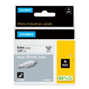 DYMO Rhino Industriell Tejp Krympslang 6mm x 1.5m svart på v