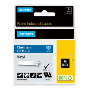 DYMO Rhino Industriell Tejp Färgad Vinyl 12mm x 5.5m vit på