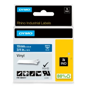 DYMO Rhino Industriell Tejp Färgad Vinyl 19mm x 5.5m vit på