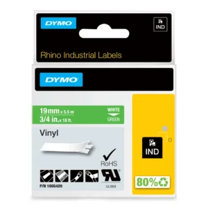 DYMO Rhino Industriell Tejp Färgad Vinyl 19mm x 5.5m vit på