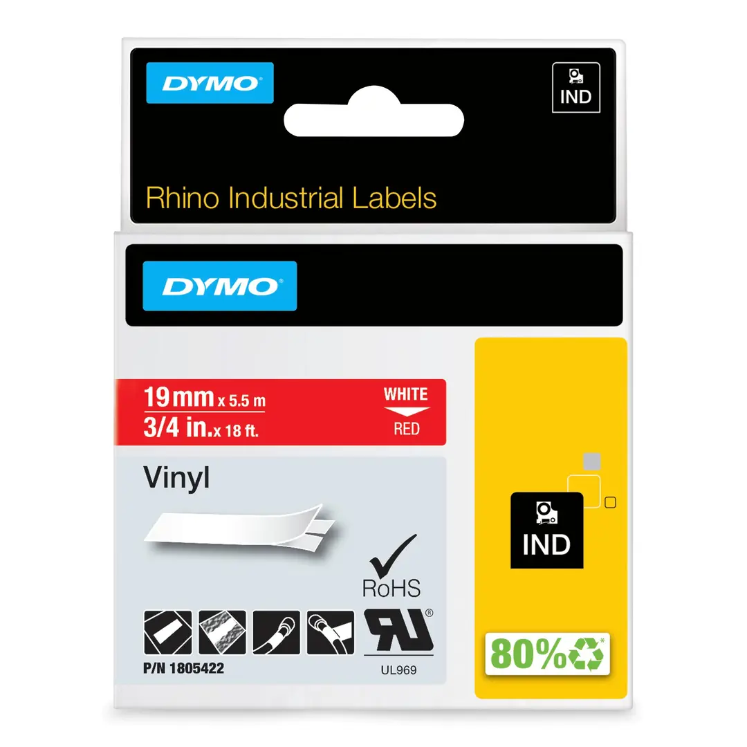 DYMO Rhino Industriell Tejp Färgad Vinyl 19mm x 5.5m vit på