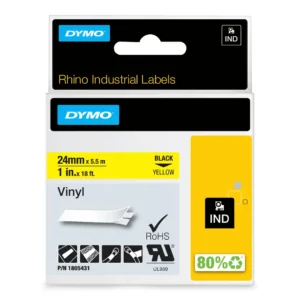 DYMO Rhino Industriell Tejp Färgad Vinyl 24mm x 5.5m svart p
