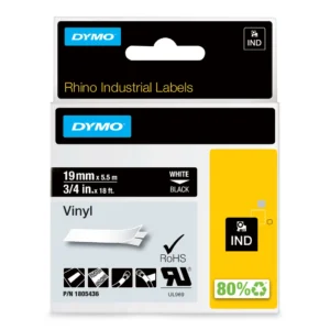 DYMO Rhino Industriell Tejp Färgad Vinyl 19mm x 5.5m vit på