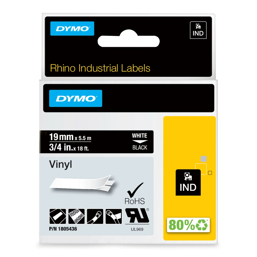 DYMO Rhino Industriell Tejp Färgad Vinyl 19mm x 5.5m vit på