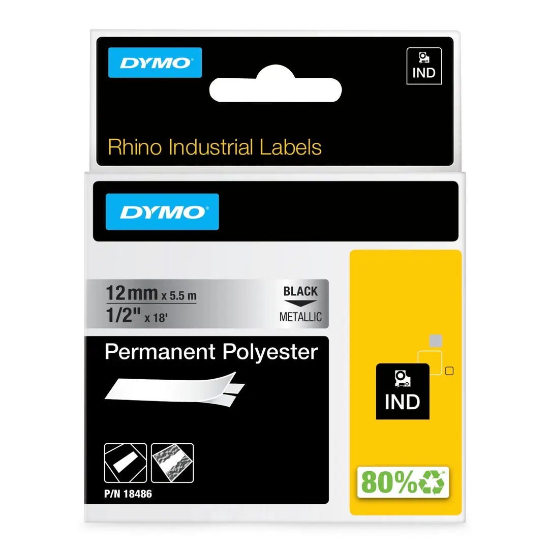 DYMO Rhino Industriell Tejp Permanent Polyester 12mm x 5.5m