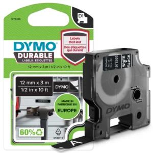 DYMO D1 Durable Tejp 12 mm x 3 m vit på svart