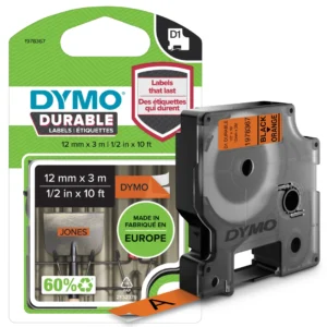 DYMO D1 Durable Tejp 12 mm x 3 m svart på orange