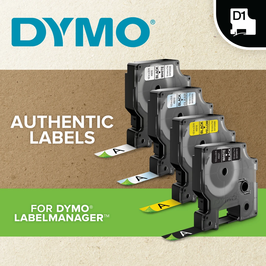 DYMO D1 Durable Tejp 12 mm x 3 m svart på orange - Bild 3