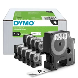 DYMO D1 Tejp 19 mm x 7 m svart på vit 10-Pack