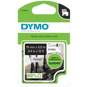 DYMO D1 Tejp Flexibelt Nylon 19 mm x 3,5 m svart på vit