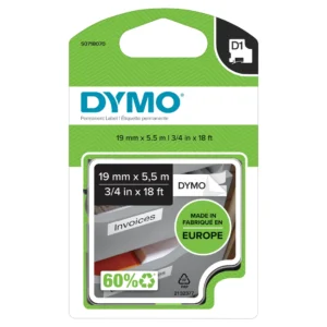 DYMO D1 Tejp Permanent Polyester 19 mm x 5,5 m svart på vit