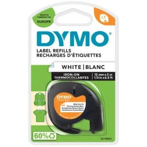 DYMO LetraTag Tejp Iron-On 12 mm x 2 m svart på vit