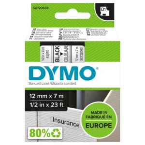 DYMO D1 Tejp 12 mm x 7 m svart på transparent