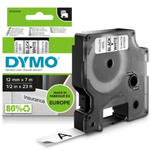 DYMO D1 Tejp 12 mm x 7 m svart på vit