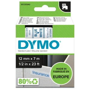 DYMO D1 Tejp 12 mm x 7 m blå på vit