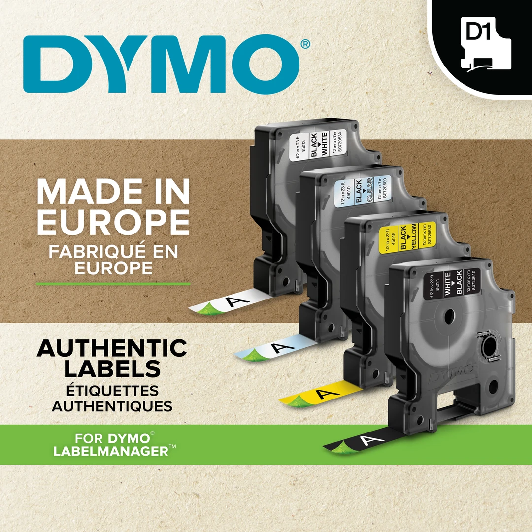 DYMO D1 Tejp 12 mm x 7 m blå på vit - Bild 3