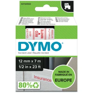 DYMO D1 Tejp 12 mm x 7 m röd på vit