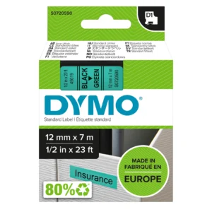 DYMO D1 Tejp 12 mm x 7 m svart på grön