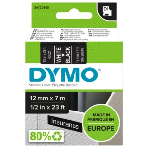 DYMO D1 Tejp 12 mm x 7 m vit på svart