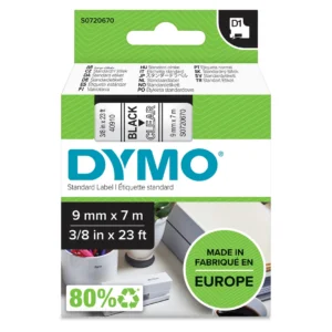 DYMO D1 Tejp 9 mm x 7 m svart på transparent