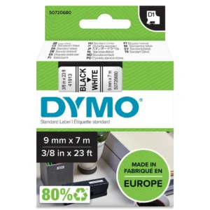 DYMO D1 Tejp 9 mm x 7 m svart på vit