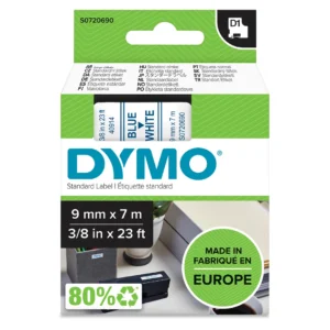 DYMO D1 Tejp 9 mm x 7 m blå på vit