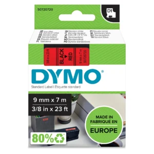 DYMO D1 Tejp 9 mm x 7 m svart på röd
