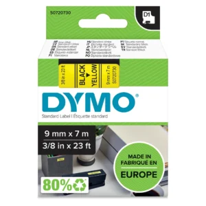 DYMO D1 Tejp 9 mm x 7 m svart på gul