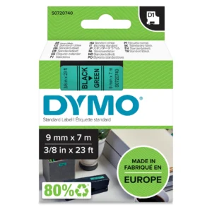 DYMO D1 Tejp 9 mm x 7 m svart på grön