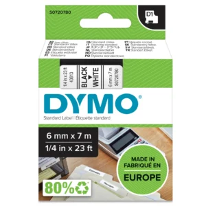 DYMO D1 Tejp 6 mm x 7 m svart på vit