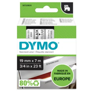 DYMO D1 Tejp 19 mm x 7 m svart på transparent
