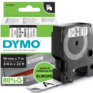 DYMO D1 Tejp 19 mm x 7 m svart på vit