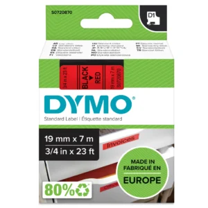 DYMO D1 Tejp 19 mm x 7 m svart på röd