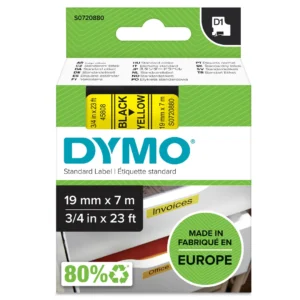 DYMO D1 Tejp 19 mm x 7 m svart på gul