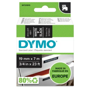 DYMO D1 Tejp 19 mm x 7 m vit på svart