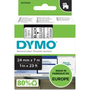 DYMO D1 Tejp 24 mm x 7 m svart på transparent