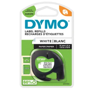 DYMO LetraTag Tejp Papper 12 mm x 4 m svart på vit