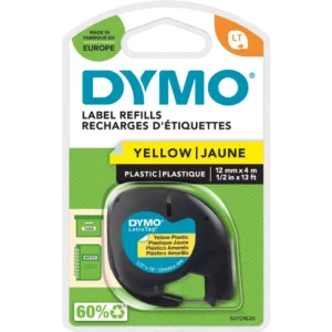 DYMO LetraTag Tejp Plast 12 mm x 4 m svart på gul