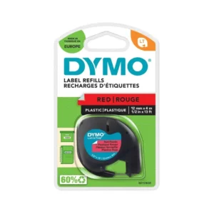 DYMO LetraTag Tejp Plast 12 mm x 4 m svart på röd