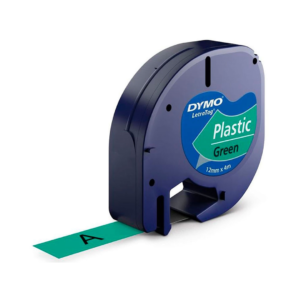DYMO LetraTag Tejp Plast 12 mm x 4 m svart på grön