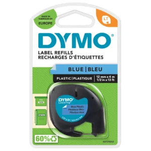 DYMO LetraTag Tejp Plast 12 mm x 4 m svart på blå