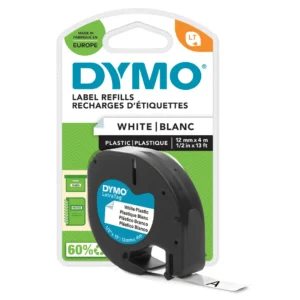 DYMO LetraTag Tejp Plast 12 mm x 4 m svart på vit