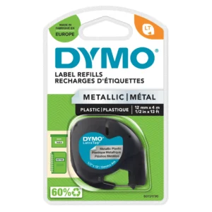 DYMO LetraTag Tejp Plast 12 mm x 4 m svart på silver