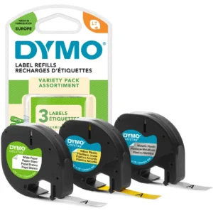 DYMO LetraTag Tejp 12 mm x 4 m papper vit, plast gul & metal